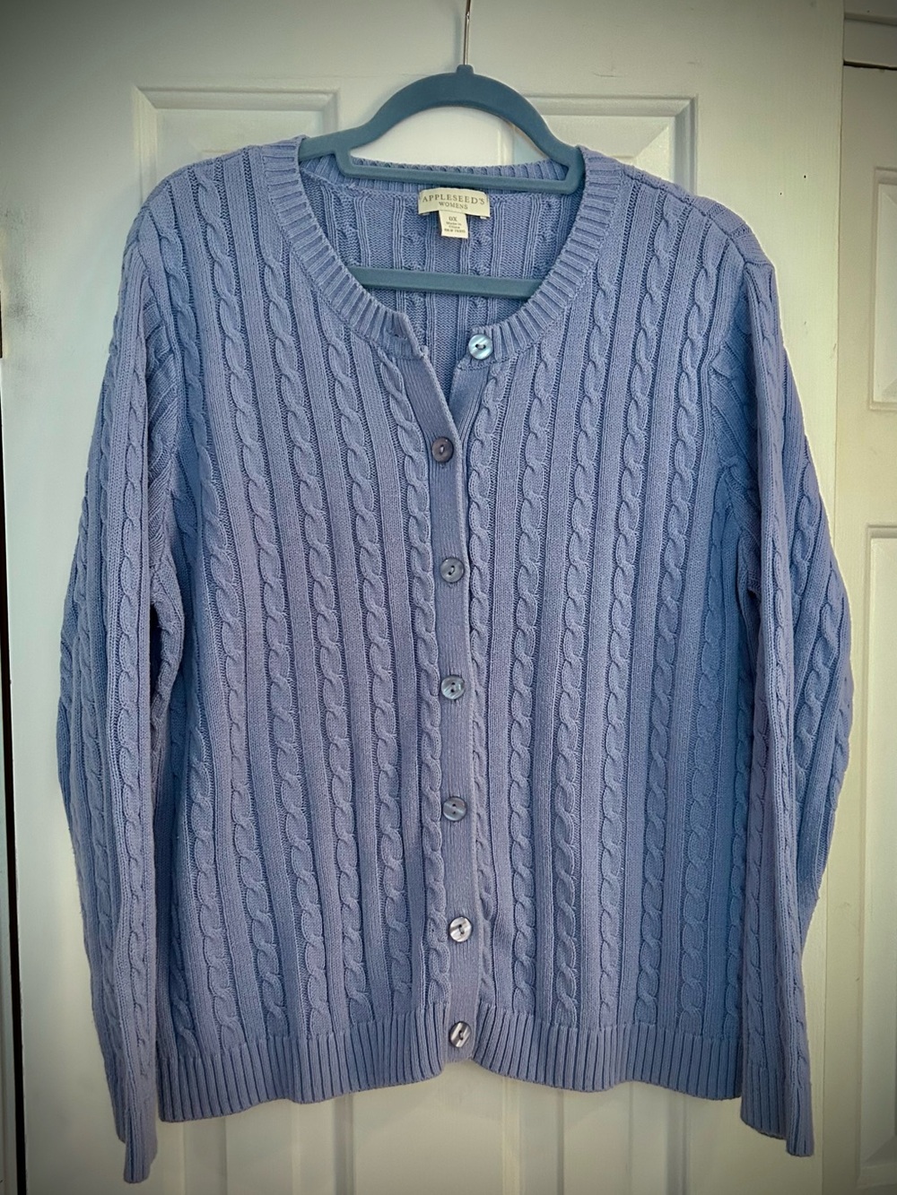 Appleseeds Cable Knit Button-Front Sweater - light blue